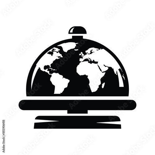 World globe on a service bell icon isolated on