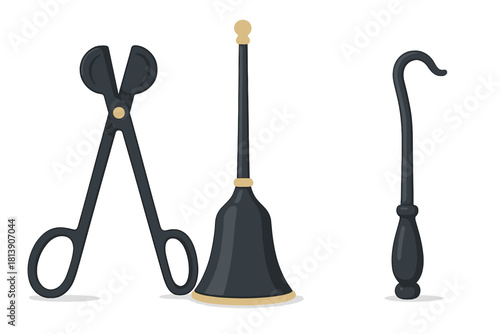 Elegant black and gold candle care tool set including snuffer, trimmer, and dipper