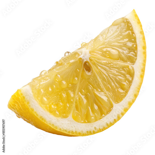 A vibrant lemon slice showcasing its juicy texture and bright yellow hue.