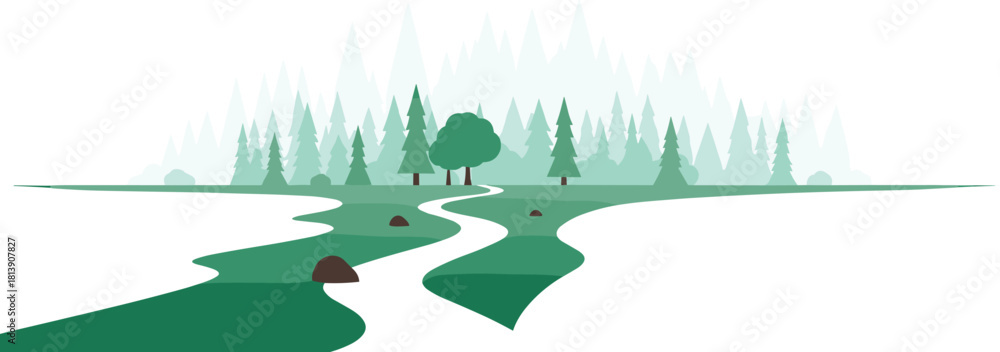 Naklejka premium Winding River Through a Forest Landscape stream trees