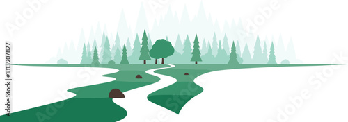 Winding River Through a Forest Landscape stream trees