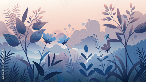 Soft overlapping flower silhouettes blended into a continuous seamless pattern vector illustration ai generated art