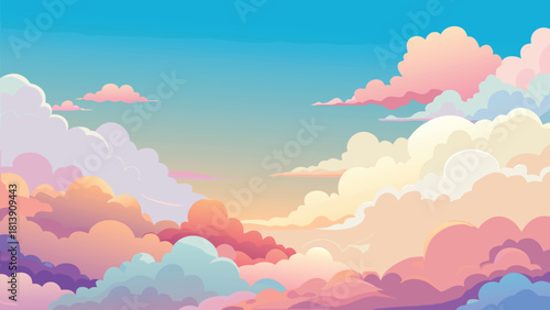 Soft pastel sky with fluffy gradient clouds in pin vector illustration ai generated art