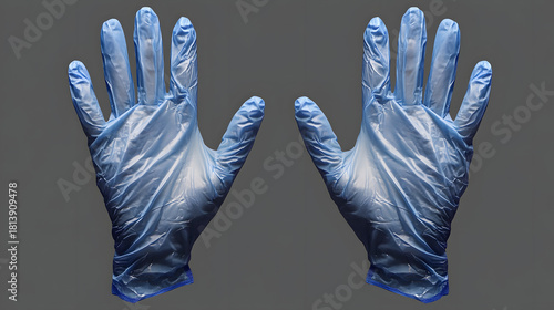 Blue medical examination gloves isolated on transparent background
