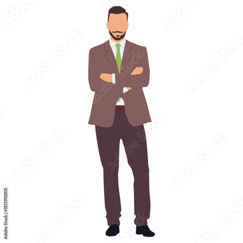 Vector illustration of a successful and confident businessman in a suit standing on white.