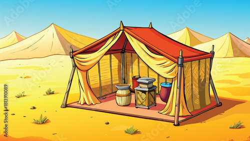 Serene village street view with a vibrant little food stall market vector illustration ai generated art