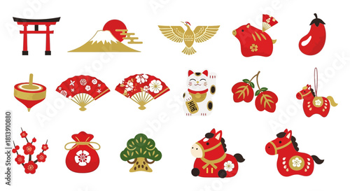 Japanese lucky charms and symbols for good fortune and prosperity in the new year