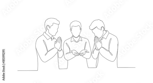 Line art illustration showing business people praying for success and collaboration in business