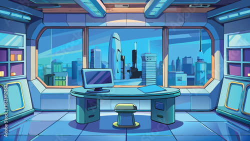 Sleek futuristic study room hovering desk vector illustration ai generated art