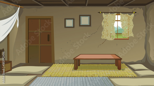 Humble room interior with a poor farmer resting inside vector illustration ai generated art
