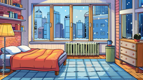 Simple cartoon winter corner with a cozy bed and mattress vector illustration ai generated art