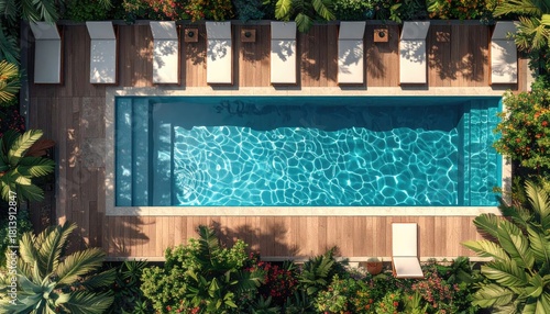 Blue pool surrounded by greenery
