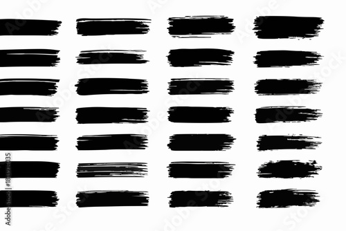 Dried brush strokes isolated on white background acrylic grunge brushes, vector texture, brush strokes stencil. Textured paint silhouette, trace of brush drawing. Vector graphics, isolated set