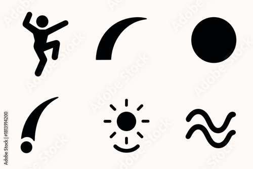 Minimalist icon set featuring abstract shapes and sun elements for creative design projects