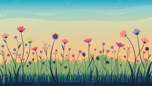 Soft overlapping flower silhouettes blended into a continuous seamless pattern vector illustration ai generated art