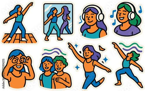 Vibrant fitness and dance icon set for training design and digital media