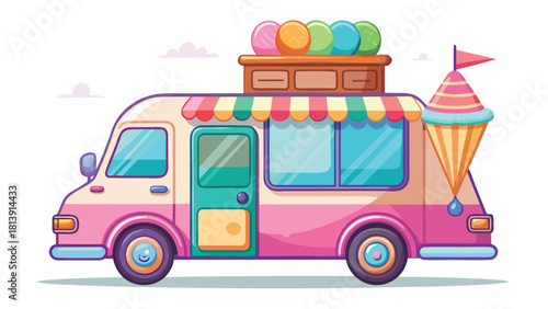 Cartoon convertible pink body mini van or bus vector illustration ai generated art