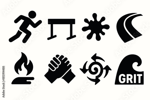 Bold adventure icons for outdoor activities and challenges