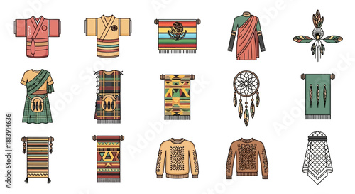 Collection of Traditional Ethnic Clothing and Textiles.