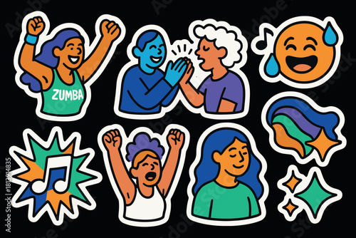 Zumba joy vector icons for fitness and dance enthusiasts