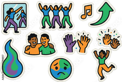 Vibrant dance icons and celebratory elements for creative design