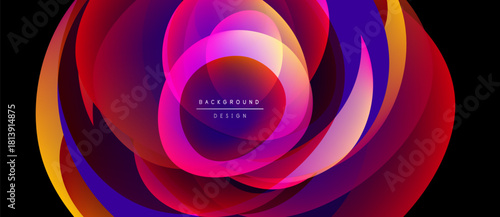 Abstract colorful design. Concentric circles create dynamic visual effect. Vibrant hues blend, forming modern background.