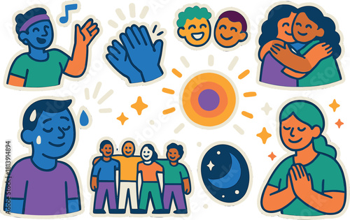 Vibrant zumba joy icons for fitness and community enthusiasm design