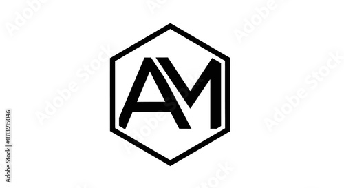 Elegant initial logo design featuring letters A and M inside a hexagonal shape with clean lines