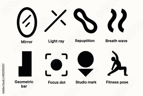 Modern minimalist icon set for design projects - geometric shapes and fitness theme