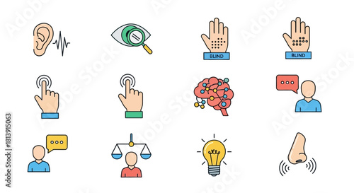 Human senses and cognitive process color icon collection.