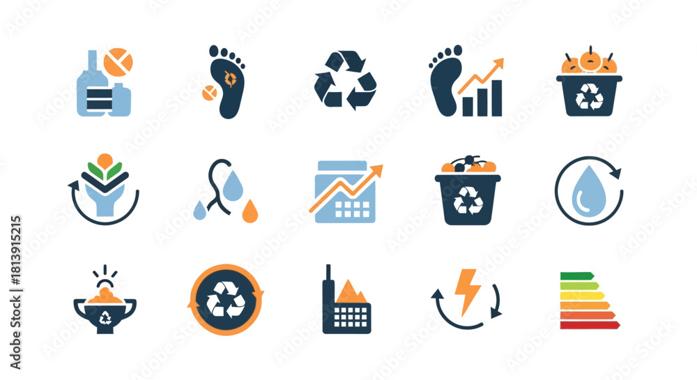 Fototapeta premium Set of environmental sustainability and recycling icons.