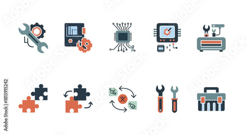 Set of Icons Representing Technology and Engineering Concepts.