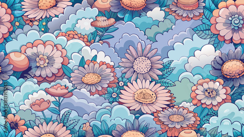 Intricate overlapping flower forms merging into a seamless pattern vector illustration ai generated art