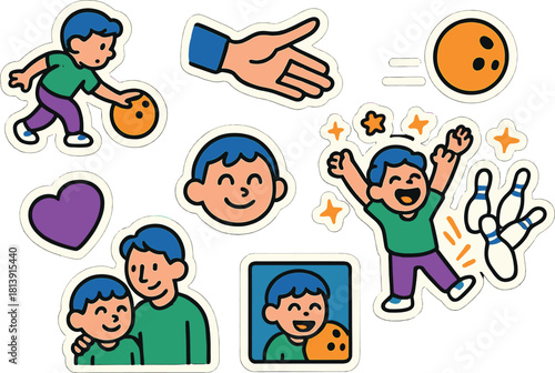 Heartwarming bowling moments with family stickers for fun design
