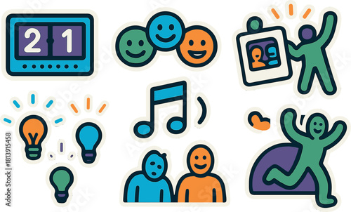 Vibrant weekend vibes illustration with colorful icons for creative design