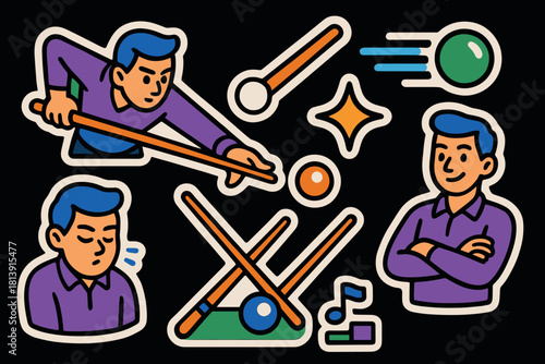 Billiards mastery icons collection for game design and decor