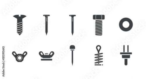 Assorted Fasteners - Screws, Nails, Bolts, and Washers Illustration.