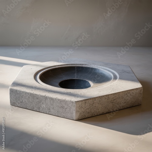 Hexagonal concrete stone platform with central depression