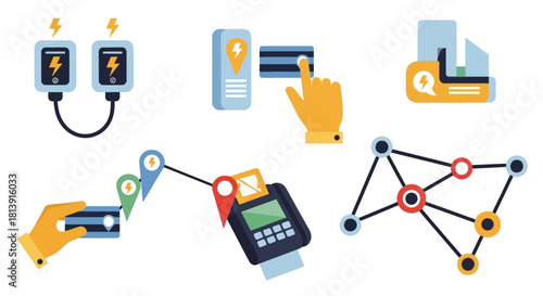 Digital Technology and Connectivity Icons Set.
