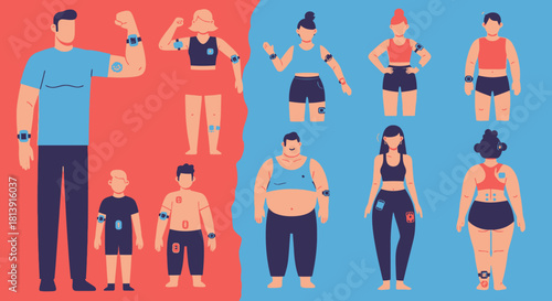 Diverse Body Types and Fitness Levels Represented in a Split Screen Comparison.