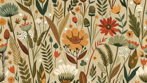 Organic overlapping flower shapes forming a continuous seamless pattern vector illustration ai generated art