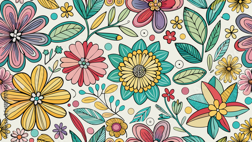 Seamless pattern of flowers with gentle overlapping geometric shapes vector illustration ai generated art