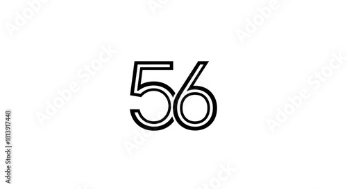 Elegant and minimalistic number fifty-six graphic illustration on a clean white backdrop