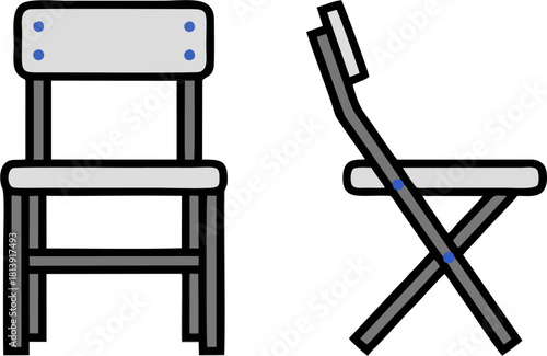 Minimalist Folding Chair Line Art Vector Icon – Front and Side View Isolated
