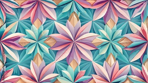 Seamless pattern of abstract flowers crafted with intersecting shapes vector illustration ai generated art