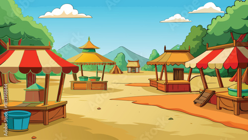 Calm rural village corner with a traditional food stall and market setup vector illustration ai generated art