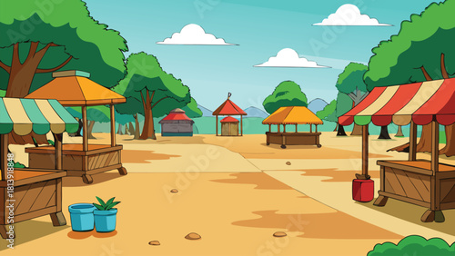 Quiet village corner with a small food stall and marketplace scenery vector illustration ai generated art