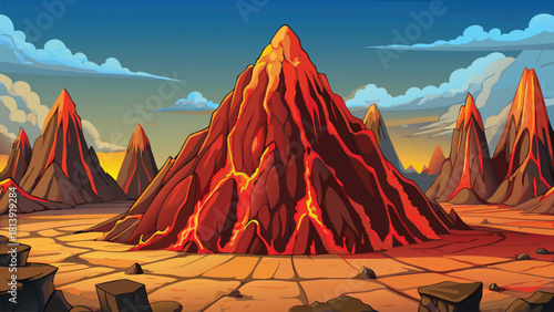 Rugged volcanic mountain background lava cracks vector illustration ai generated art