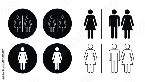 Restroom Signs Vector Set: Woman, Female, and All Gender Bathroom Icons Collection