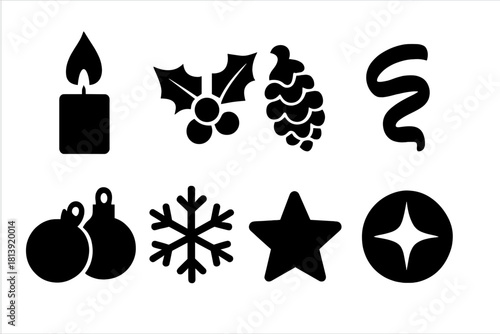 Holiday Icons Set. Holiday Still Life Details. Filled icon set of Holiday Still Life Details: candle flame,